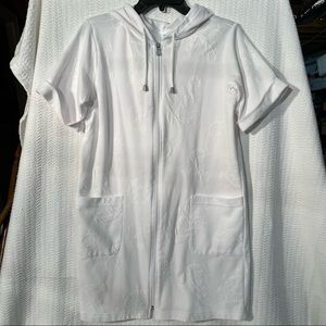 kim rogers / white nautical short sleeve hooded coverup size small